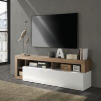 Meuble TV moderne laqué blanc et noyer GAMA
