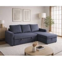 Canapé d'angle convertible avec coffre coloris gris COSY