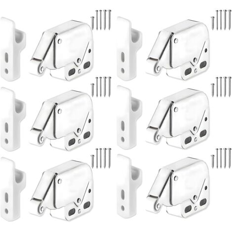 6 Pièces Serrure D'Armoire à Ressort, Fermeture Porte Placard Portable, Loqueteau Acier à Ressort Automatique et Rouleau Loqueteaux à Ressort pour Armoires Penderies Plupart Meubles Facile à Installer
