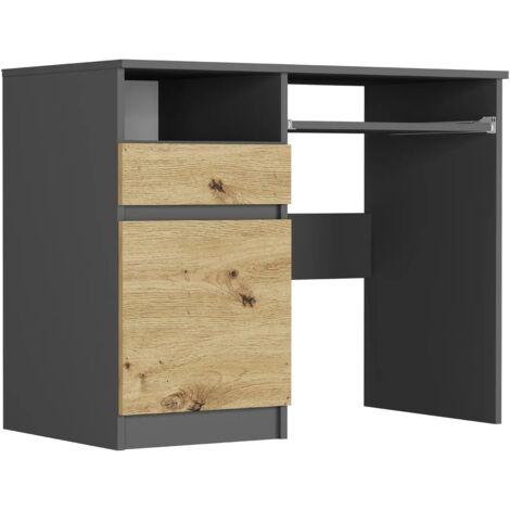 Holzschreibtisch Anthrazit Mix Artisan für Laptop und Drucker, links 50 x 96 cm - N35L