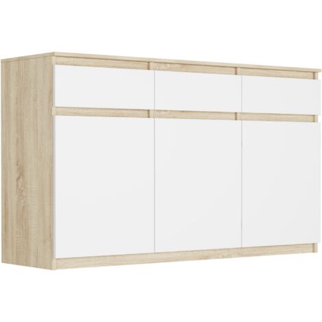 Dreitürige Kommode mit Schubladen und Schränken, Sonoma Mix Weiß, 120 x 40 x 98 cm - Modern S-3