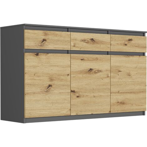 Dreitürige Kommode mit Schubladen und Schränken, Anthrazit Mix Artisan, 120 x 40 x 98 cm - Modern S-3