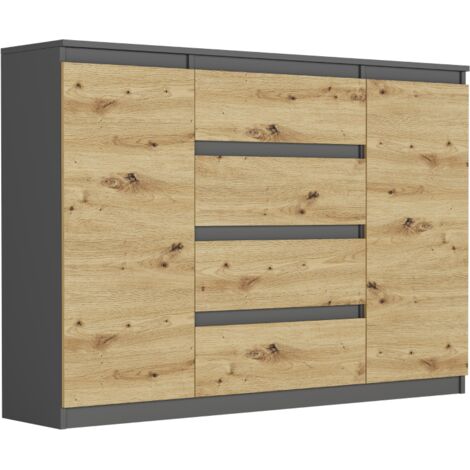 Kommode mit Schränken und Schubladen Anthrazit Mix Artisan, 140 x 40 x 98 cm - Modern R140S4