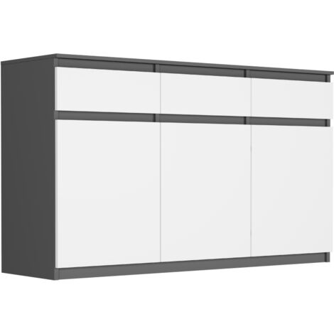 Dreitürige Kommode mit Schubladen und Schränken, Anthrazit Mix Weiß, 120 x 40 x 98 cm - Modern S-3