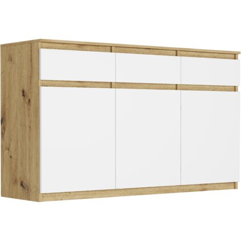 Dreitürige Kommode mit Schubladen und Schränken, Artisan Mix Weiß, 120 x 40 x 98 cm - Modern S-3
