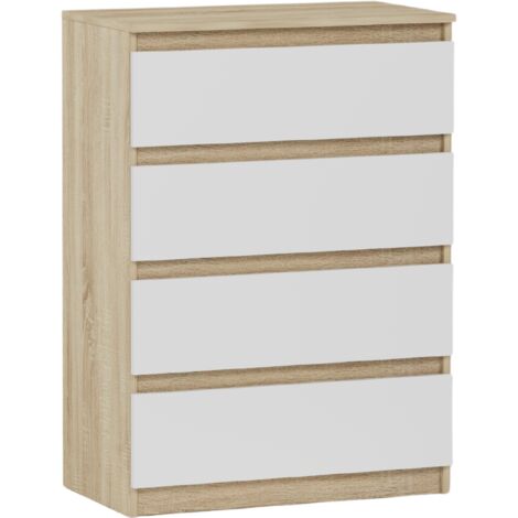 Schlafzimmerkommode mit Schubladen, Sonoma Mix Weiß - 98 x 40 x 70 cm - Modern R4