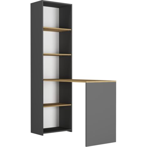 Bücherregal mit Eckschreibtisch, Anthrazit / Artisan - 180 x 120 x 50 cm - Modern B-50S