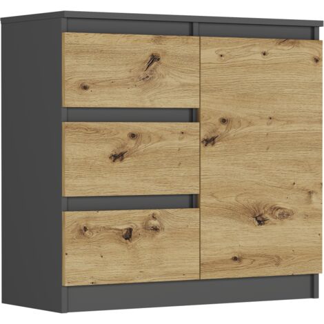 Kommode Anthrazit/Artisan, 80x33x76 cm - R-80-S3 mit 3 Schubladen