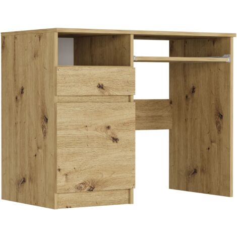 Holzschreibtisch Eiche Artisan für Laptop und Drucker, links 50 x 96 cm - N35L