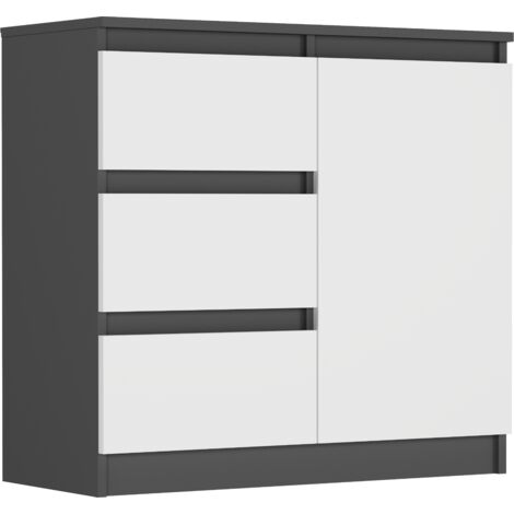 Kommode Anthrazit/Weiß, 80x33x76 cm - R-80-S3 mit 3 Schubladen