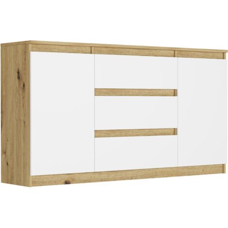 Kommode mit Schubladen und Schränken Artisan Mix Weiß, 140 x 40 x 76 cm - Modern R140S3
