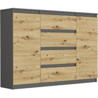 Kommode mit Schränken und Schubladen Anthrazit Mix Artisan, 140 x 40 x 98 cm - Modern R140S4