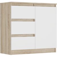 Kommode Sonoma/Weiß, 80x33x76 cm - R-80-S3 mit 3 Schubladen