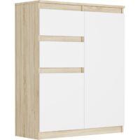 Kommode mit Schränken und Schubladen, Sonoma Mix Weiß, 80 x 40 x 98 cm - Modern S-2