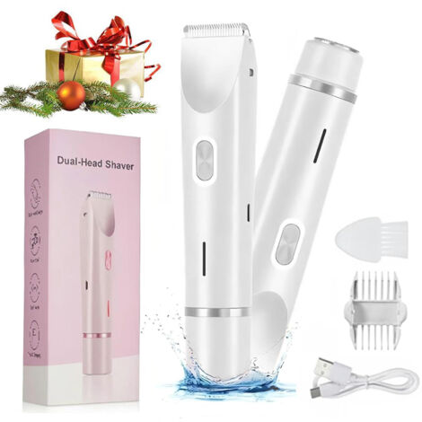 Rasoir électrique 2 en 1 pour femme, double tête, rechargeable, tondeuse indolore, convient pour le maillot, le corps et le visage, blanc. (1/5)