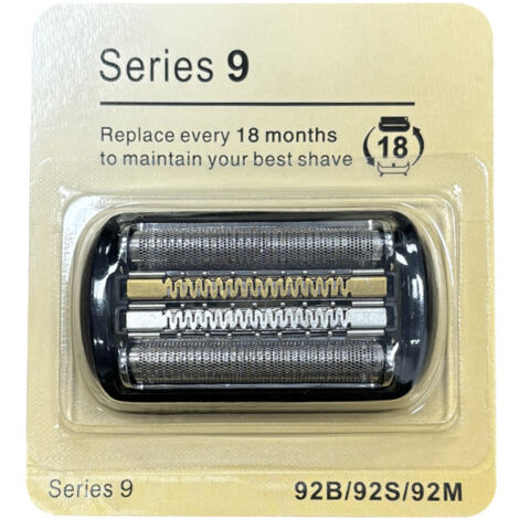 Tête de rasoir de rechange 92S pour rasoirs Braun Série 9, compatible avec les modèles Braun S9 9080cc, 9095cc, 9260s, 9291cc, 9296cc et 9330s (noir). (1/5)