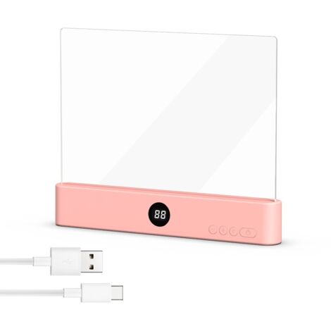 Lampe de lecture portable à panneau transparent tricolore en acrylique, rose, avec variateur d'intensité. Lampe de chevet rechargeable par USB, protégeant les yeux. (1/5)