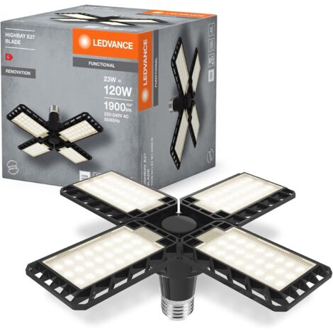 Nouveau projecteur LED industriel E27 40W noir, idéal pour les projets d'éclairage de rénovation. Luminaire à pétales pliables. (1/5)