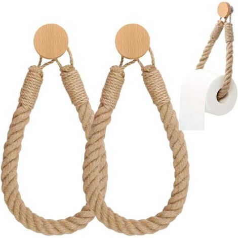 2 pcs Auto Adhésif Support pour Rouleau de Papier Toilette. Porte papier toilette. Support papier toilette. Porte-Papier Salle de Bain Toilette Corde en Bois Anneau De Serviette Rustic (1/5)