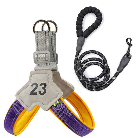 Harnais pour chien avec laisse de 1,5 m, réglable et respirant, doté de bandes réfléchissantes, idéal pour les promenades, les voyages ou l'entraînement en extérieur, taille L, violet. (1/5)