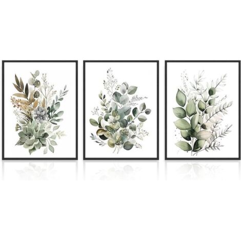 12x16 pouce Non Encadré 3Pcs Boho Wall Art Décor. Feuilles Vertes Affiche Botanique Impression pour Salle de Bain Salon. Eucalyptus Feuilles
