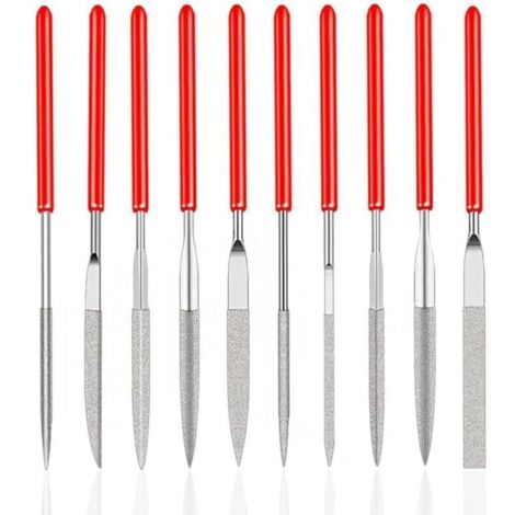 10Pcs Mini Limes a Aiguilles en Diamantée pour Manuels Modelisme Menuiserie Polissage pour Bois Bijoux Bricolage Métal (2 mm x 100 mm) (1/4)