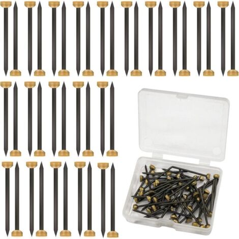 Lot de 50 clous de suspension de photos avec tête en laiton de 4 mm pour accrocher des photos avec boîte de rangement en plastique noir et jaune - Petits clous pour cadre. murs. clôtures en (1/4)