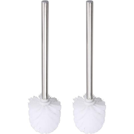 Lot de 2 brosses WC avec manche en acier inoxydable. brosse WC à long manche. diamètre 8 . tête de brosse remplaçable (blanc) (1/5)