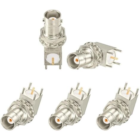 Connecteur BNC 50 ohms BNC Femelle Bulkhead à Souder PCB Montage Connecteur Angle Droit Adaptateur Coaxial RF à Faible Perte pour Application RF Module CCTV Broadcast (5 Pièces) (1/3)