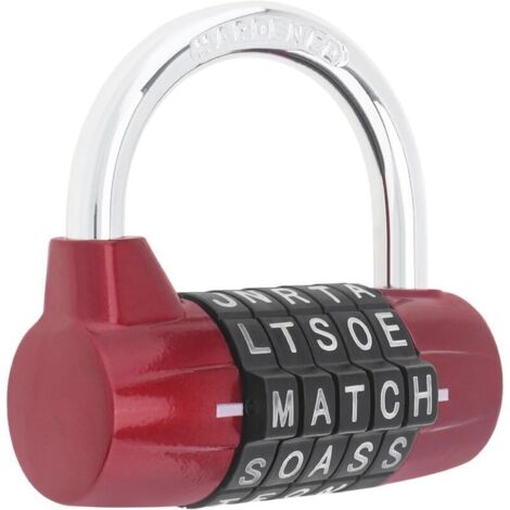 Cadenas à Code. Cadenas à Combinaison de 5 lettres. Cadenas Casier. Manille de 7mm pour les casier de l'école. de gym. les portes. les valises. les cabanes (1. Rouge) (1/5)