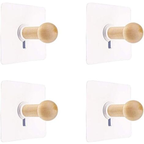 Patères Murales Naturel Mini Crochet Auto-Adhésif Patère en Bois pour Peignoir Chapeau Vêtements Support Mural Crochet Cintre Porte-Serviettes Chambre Décoration Bois Crochet Polyvalent 4 PCS (1/5)