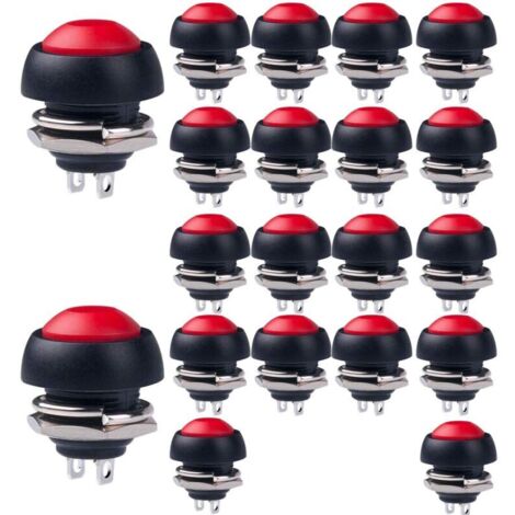 Rouge 20pcs 12mm Mini Momentané Interrupteur À Bouton Poussoir. Bouton Poussoir Étanche.1A 250VAC / 3A 125VAC Rond Interrupteur À Bouton Poussoir. pour Raspberry Pi DIY (1/5)