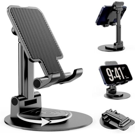 Support Téléphone. Support Telephone Bureau Porte Telephone Pliable. Support iphone avec Rotatif à 360° Compatible iPhone Samsung Huawei iPad Mini Tous Les Smartphones - Noir