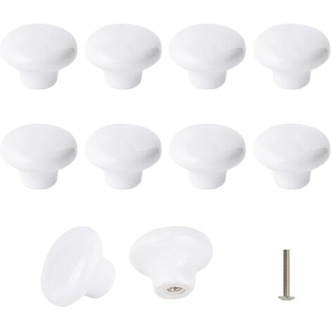 Lot de 10 Bouton En Céramique Blanc. Céramique Poignée Porte. Rétro Rond En Céramique Armoire Tiroir Cuisine Poignée De Traction 32mm Avec 3 tailles de vis (1/4)