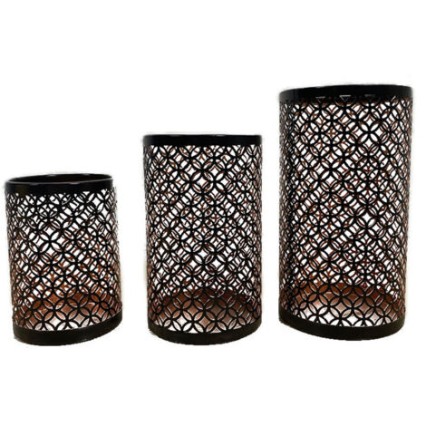 Bougeoir Photophore Noir - Lot de 3 Lanterne Métal Porte Bougie Pilier Orientale Marocaine Design Decoration pour Maison Salle Interieur Deco (1/5)
