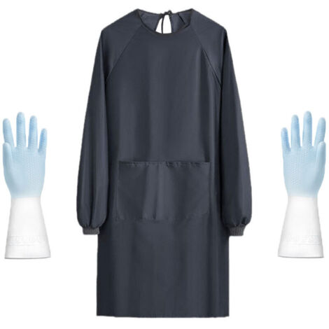 Tablier Femme Ménage Impérmeable Blouse Travail Femme avec Poches Tablier à Manches Longues pour Maison Jardin Livré avec une paire de gants (1/5)
