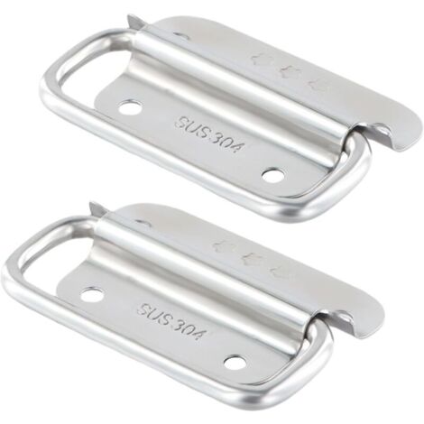 2 Poignées Pliantes. Poignées Traction d'Acier Inoxydable. Porte en Métal Extracteur Poignée. Poignée de Boîte. Poignées de Caisse Pliantes pour Boîte à Outils (1/5)