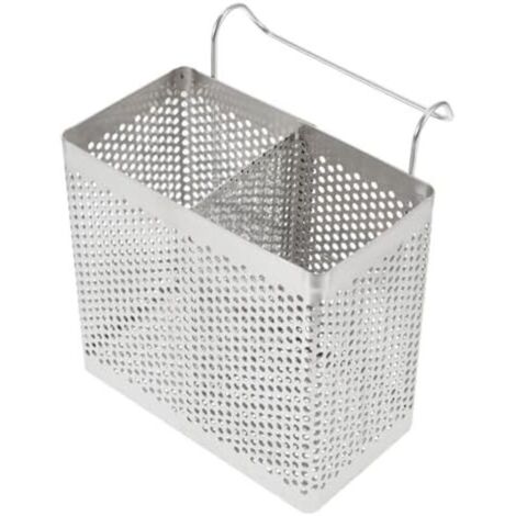 13x7x12.5 Ustensiles de Cuisine Porte- en Acier Inoxydable 2 Compartiments Couverts Étendoir Panier Vaisselle Égouttoir Organisateur avec Crochet pour Restaurant Maison (1/5)