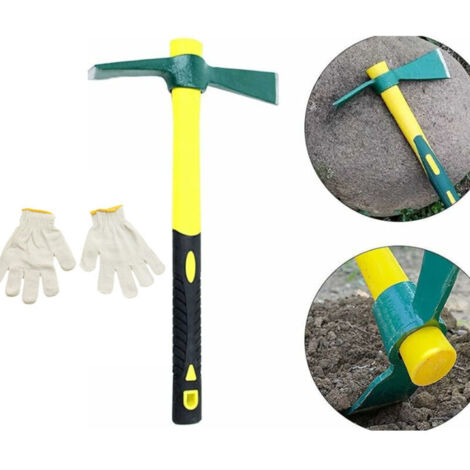 Houes Mini pioche outils jardinage désherbage Mini pioches en acier manche en fibre de verre arbre pioches jardinage outils agricoles - Livré avec une paire de gants en nylon (1/5)