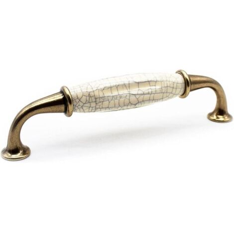 Poignée de Meuble Vintage en Laiton Vieilli 144 33mm Zinc-Aluminium et Porcelaine Pour Cuisine. Porte. Tiroir (1/4)