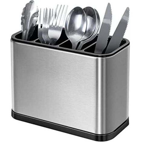 18x8.6x13 Porte Ustensiles Organiseurs 4 Compartiments Rangement pour ustensiles Organiseur Multifonction Plateau d'égouttement Anti-dérapant en Acier Inoxydable Antirouille (1/5)