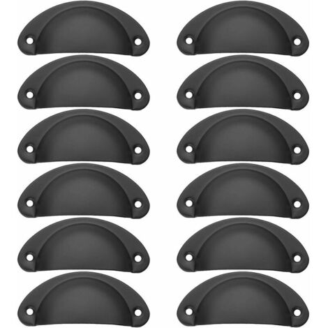 Lot de 12 poignées de coquille vintage en fer – Dimensions 82 x 35 mm – Espacement 66 mm – Installation facile avec vis fournies - 12Pcs (1/5)