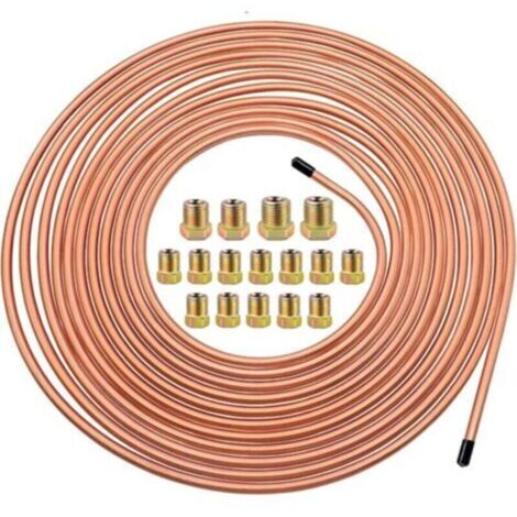 Tuyau de Frein en Cuivre 25ft/7.62m Ø 4.75mm. Kit de Conduite Générale de Frein Replacement. Auto Tube Tuyau de Carburant Frein. 3/16" de Rechange pour Automobile avec 16 Raccords (1/4)