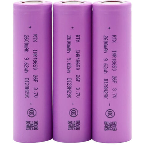 Lot de 3 batteries lithium-ion 18650 3.7 V 2 600 mAh – Capacité totale 7 800 mAh – Résistance interne 12-13 mΩ – Pour outils électriques - MAH 3 C
