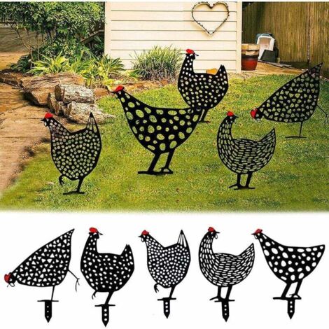 Décoration Jardin Métallique Silhouette Exquise de Poulets 5PCS. Décoration de Plancher de Pelouse réaliste Art de Cour de Poulet piquets de Jardin décoratifs décor de Cour de Poule.Ir (1/5)
