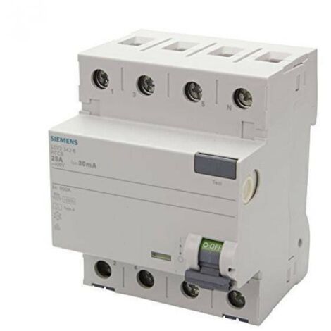 Siemens Interruptor diferencial, 4 polos, tipo A, In: 25 A, 30 mA, Un AC: 400 V, 5SV33426