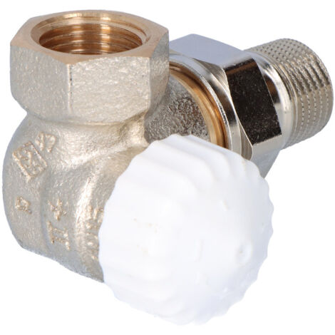 Válvula termostática V-exakt II DN15 niquelada, tapa blanca, ángulo de esquina, para montaje en el lado derecho del radiador, con preajuste