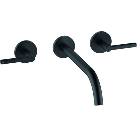 KLUDI NOVA FONTE Grifo de 3 orificios para lavabo PURISTIC Montaje en pared empotrado 240 mm negro mate, 201463915 (1/3)