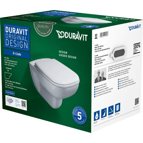 Duravit D-Code inodoro suspendido, lavable, sin borde, 355x545mm,