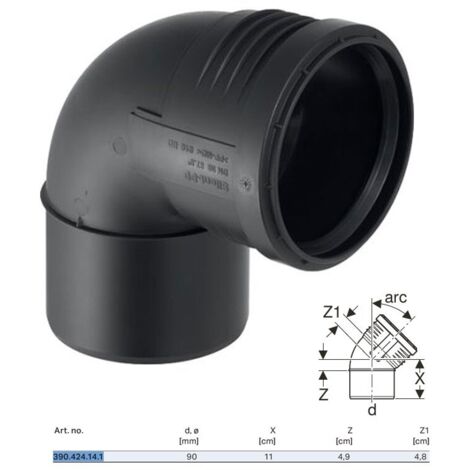 Geberit Silent-PP curva, DN 90, dø 90 mm, 390.424.14.1